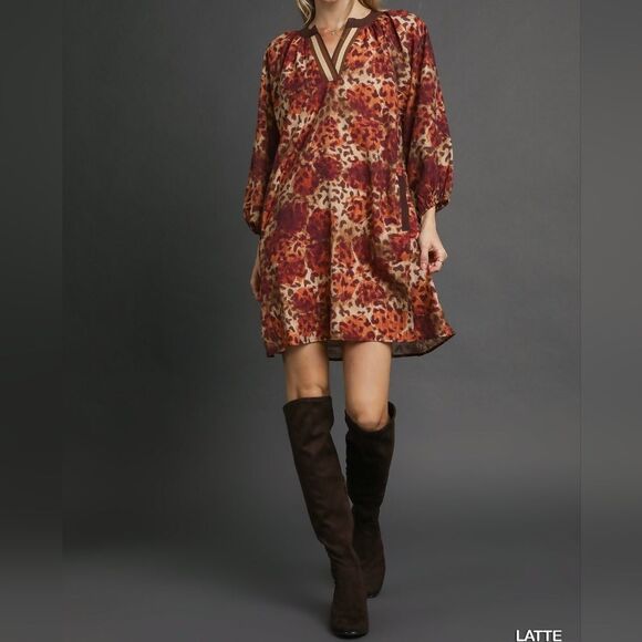 Umgee Animal Print Boho Tunic Dress with Contrast Trim sz Small - Picture 4 of 6